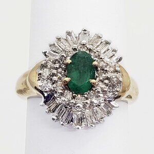 0.8 ctw Natural Oval Emerald & Diamond Halo Ring 14k Size 5